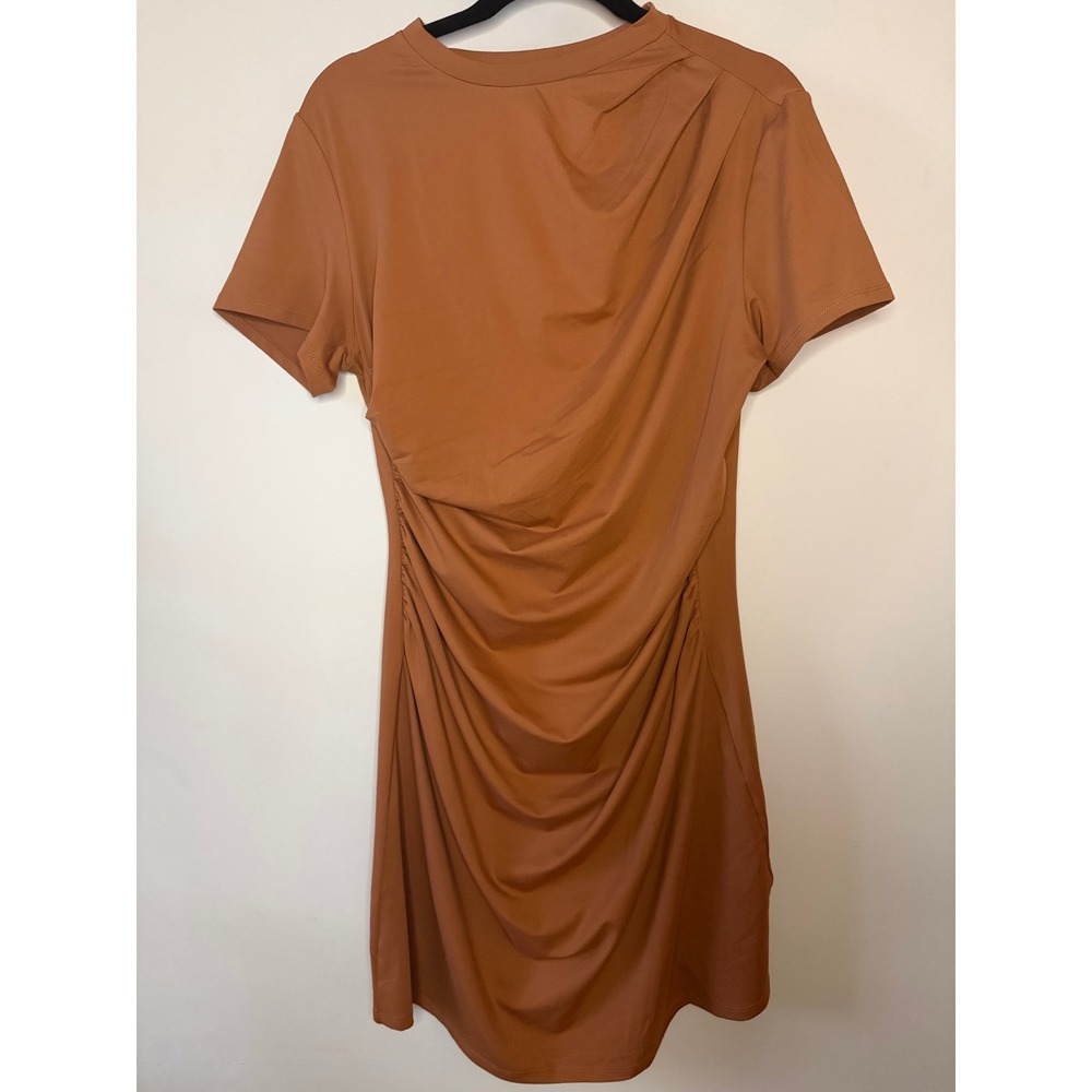 Halara Women XL Terracotta Brown Ruched Short Sleeve Mini Dress Bodycon Draped